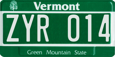 VT license plate ZYR014