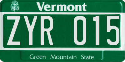VT license plate ZYR015