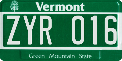 VT license plate ZYR016