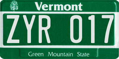 VT license plate ZYR017