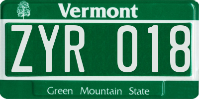 VT license plate ZYR018