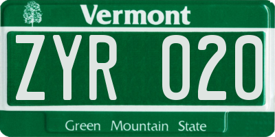 VT license plate ZYR020