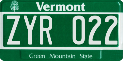 VT license plate ZYR022