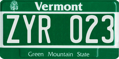 VT license plate ZYR023
