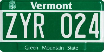 VT license plate ZYR024