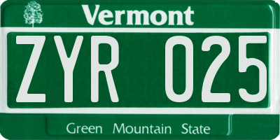 VT license plate ZYR025