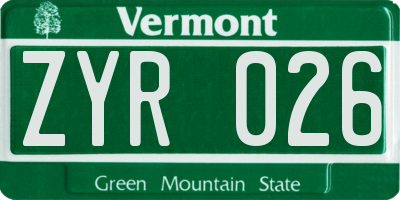 VT license plate ZYR026