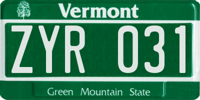 VT license plate ZYR031