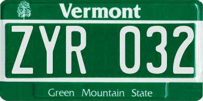 VT license plate ZYR032