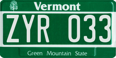 VT license plate ZYR033