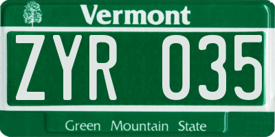 VT license plate ZYR035