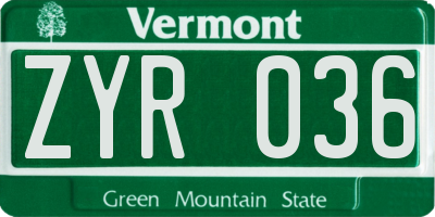 VT license plate ZYR036