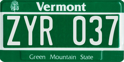 VT license plate ZYR037