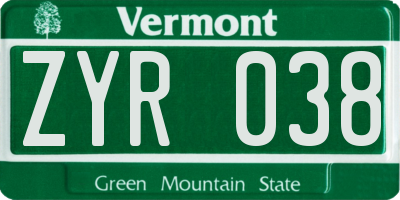VT license plate ZYR038