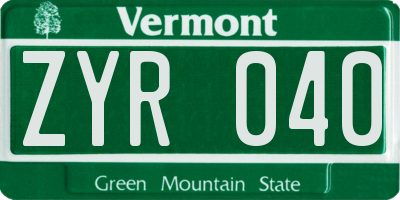 VT license plate ZYR040