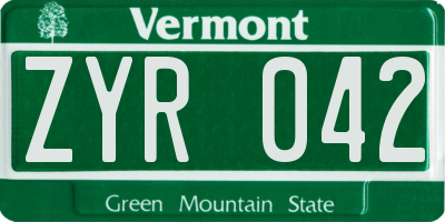 VT license plate ZYR042