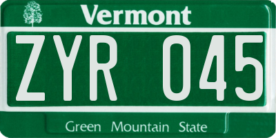 VT license plate ZYR045