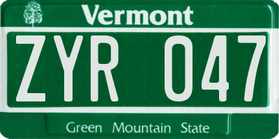 VT license plate ZYR047