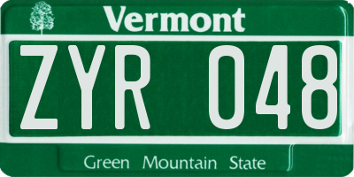 VT license plate ZYR048