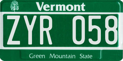 VT license plate ZYR058
