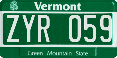 VT license plate ZYR059