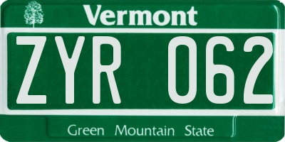 VT license plate ZYR062