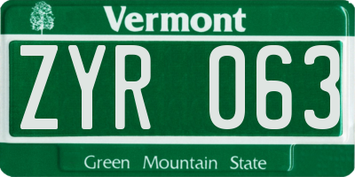 VT license plate ZYR063