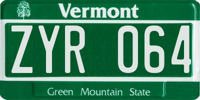 VT license plate ZYR064