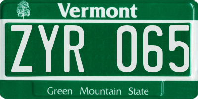 VT license plate ZYR065