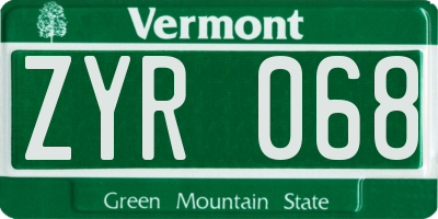 VT license plate ZYR068