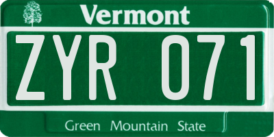 VT license plate ZYR071