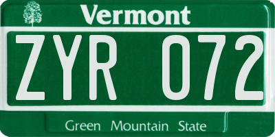 VT license plate ZYR072