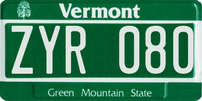 VT license plate ZYR080