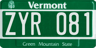 VT license plate ZYR081