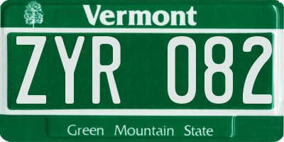 VT license plate ZYR082