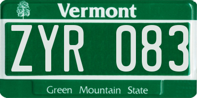 VT license plate ZYR083