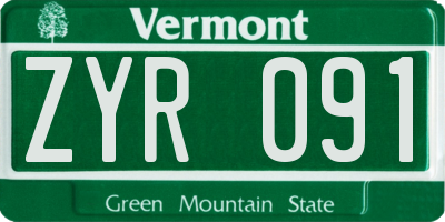VT license plate ZYR091