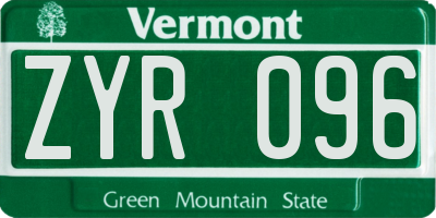 VT license plate ZYR096