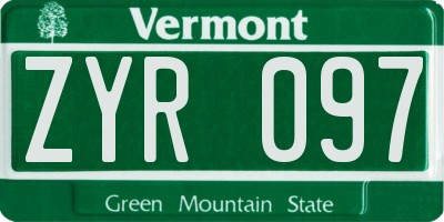 VT license plate ZYR097