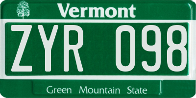 VT license plate ZYR098