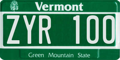 VT license plate ZYR100