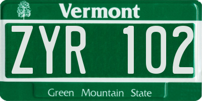 VT license plate ZYR102