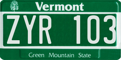 VT license plate ZYR103