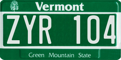 VT license plate ZYR104