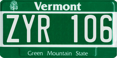 VT license plate ZYR106