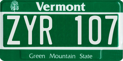 VT license plate ZYR107