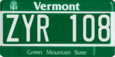 VT license plate ZYR108