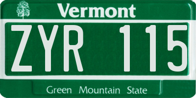 VT license plate ZYR115