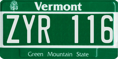VT license plate ZYR116