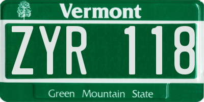 VT license plate ZYR118